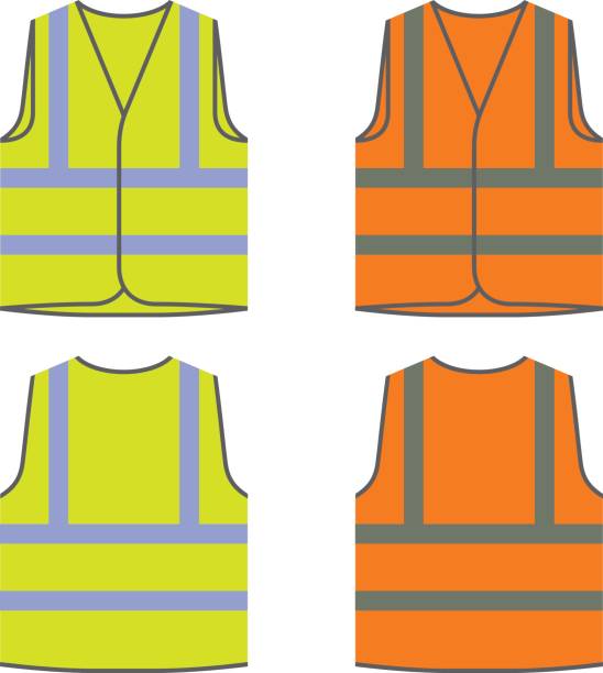 ilustraciones, imágenes clip art, dibujos animados e iconos de stock de vector naranja de chaleco amarillo reflectante seguridad - waistcoat