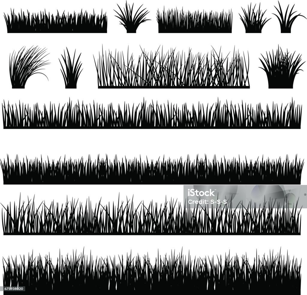 Conjunto de silueta de prado para banners horizontales - arte vectorial de Hierba - Pasto libre de derechos