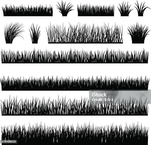 Ilustración de Conjunto De Silueta De Prado Para Banners Horizontales y más Vectores Libres de Derechos de Hierba - Pasto