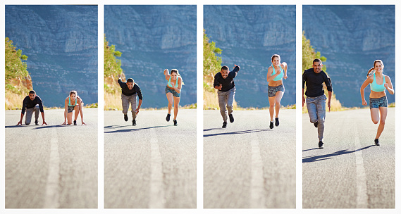 Composite shot of a sporty young couple out for a run together