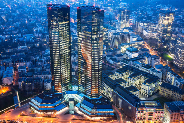 istock Deutsche Bank in Frankfurt at Dusk, Germany 675941790