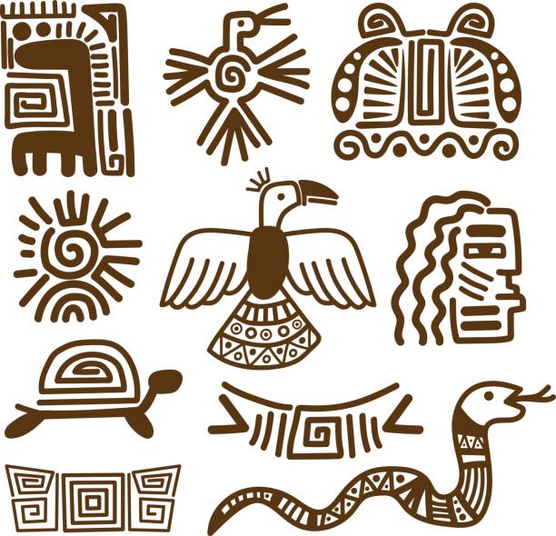 stockillustraties, clipart, cartoons en iconen met tribal indiase patronen of mexicaanse symbolen - maya