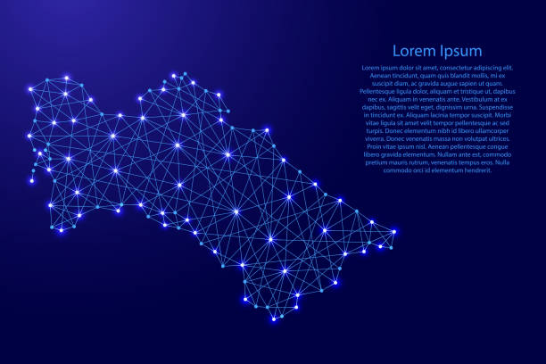 istock Map of Turkmenistan from polygonal blue lines and glowing stars vector illustration 675955600