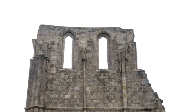 istock The old ruins of a building, white background, isolated 675958850