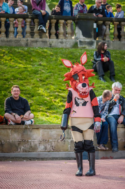Cosplayer dressed as 'Foxy The Pirate' from the video game 'Five Nights at Freddy's' poses during a cosplay competition at Sci-Fi Scarborough.