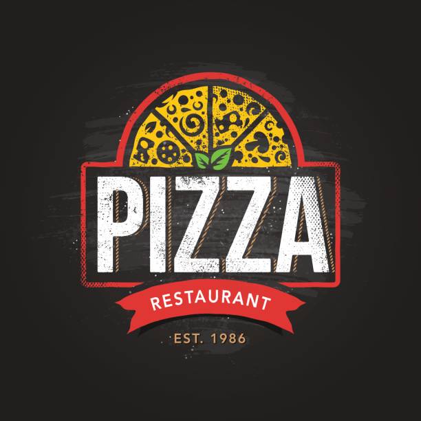 Pizza Vector Emblem Pizza Vector Emblem. Pizzeria icon template. Pizza vector typography. Vector emblem for cafe, restaurant or food delivery service. pizzeria stock illustrations
