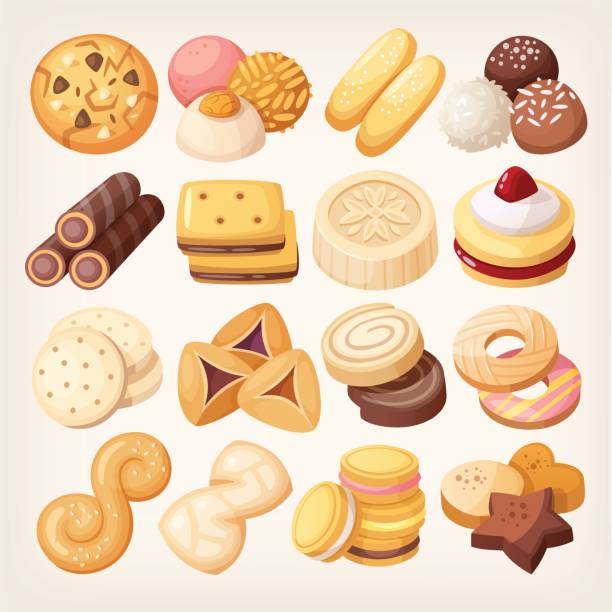 zestaw ikon ciasteczek i herbatników. - shortbread caramel chocolate candy biscuit stock illustrations