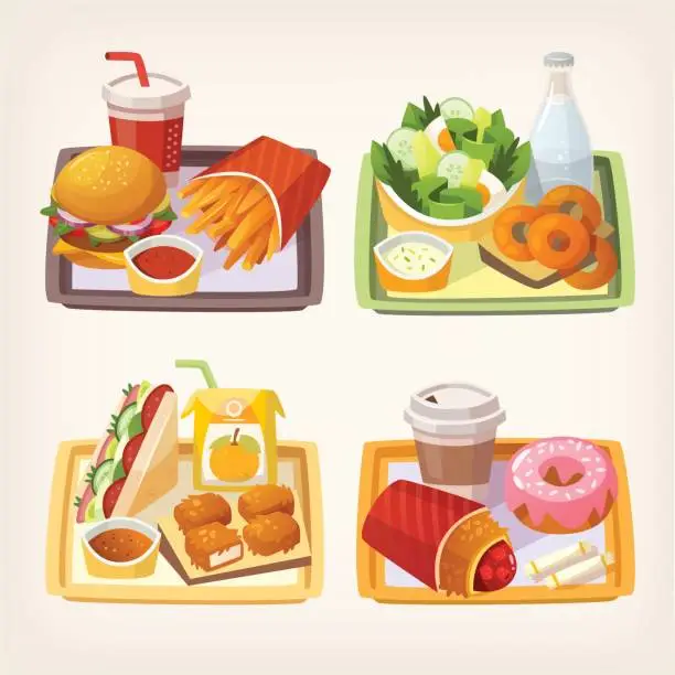 Vector illustration of Fast food on tray