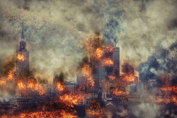 Apocalypse. Burning city, abstract vision. Photo manipulation stock photo