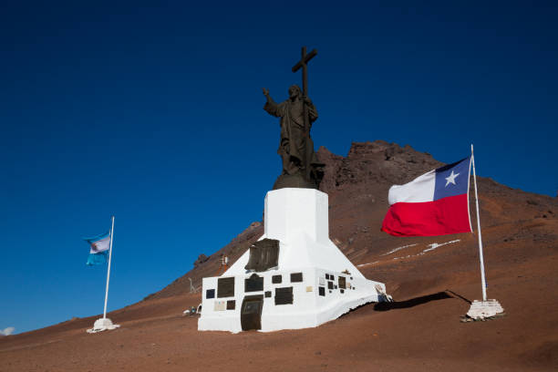 Statue of Christ, Paso Los Libertadores Monument of Christ Redeemer near mountain pass Paso Los Libertadores, border of Argentina and Chile foothills parkway photos stock pictures, royalty-free photos & images