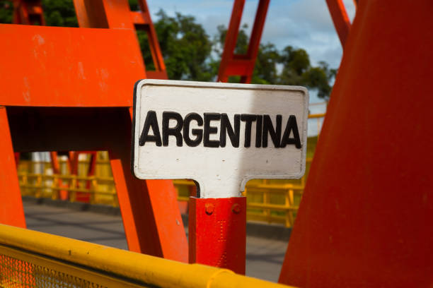 People and transport waiting at Falcon port of entry at Argentina-Paraguay border to pass