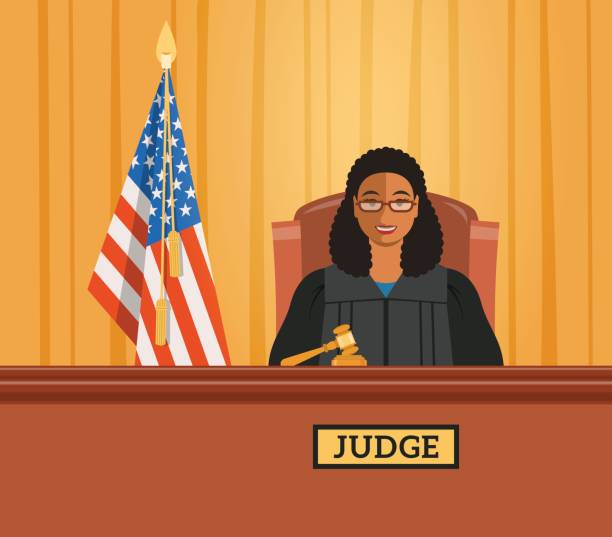 Judge black woman in courtroom vector flat illustration vector art illustration