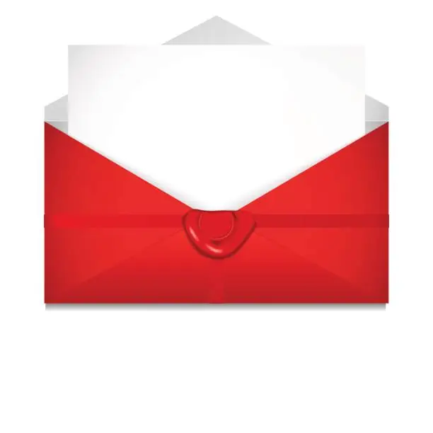 Vector illustration of Open envelope. Sealing wax. St. Valentine's Day concept. Vector Illustration