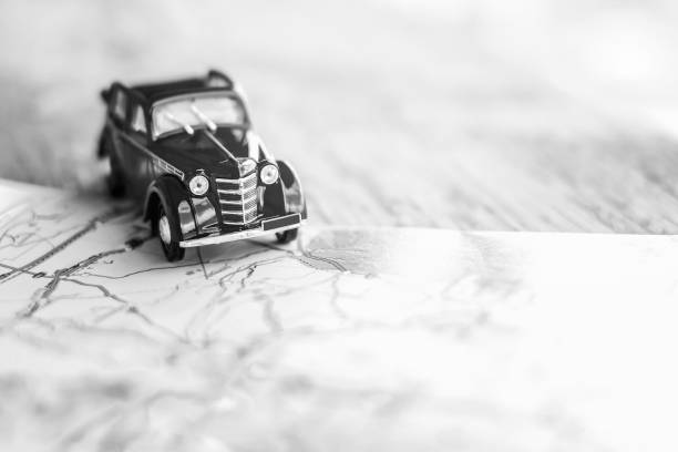 istock Vintage toy on the travel map 676000518