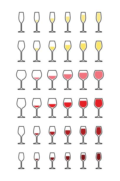 전체에서 빈 와인 안경의 행 - wine glass white wine wineglass stock illustrations