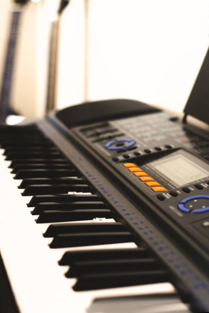 istock Closeup shot of a black synthesizer 676004680