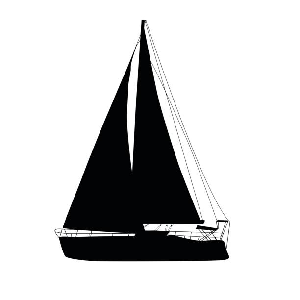 ilustrações, clipart, desenhos animados e ícones de silhueta do iate em branco - veleiro luxo