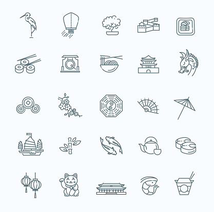 Vector icon set representing Japan travel destinations