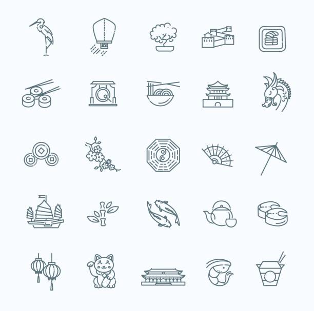 Japanese theme icon set Vector icon set representing Japan travel destinations china symbol stock illustrations