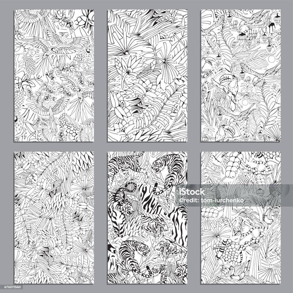 Tropical Nature Background. Vector Cards and Banners with Exotic Flowers and Wild Animals. Pattern stock vector