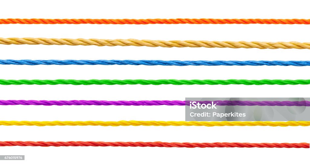 wool string rope cord cable line collection of  various strings on white background. each one is shot separately String Stock Photo