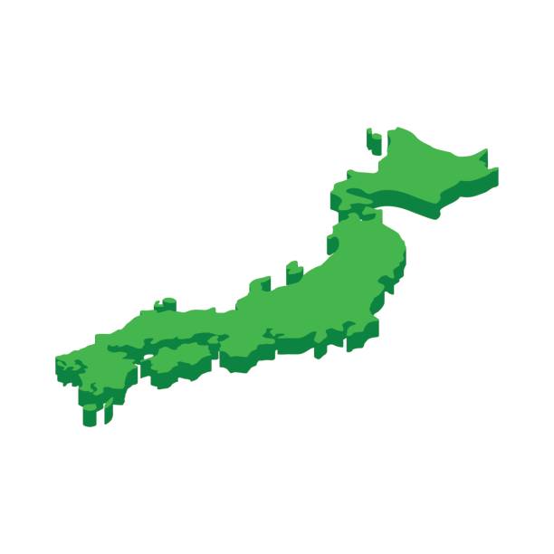일본 아이콘, 아이소메트릭 3d 스타일의 지도 - 혼슈 stock illustrations