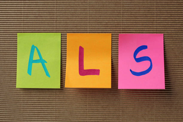 ALS acronym on colorful sticky notes stock photo