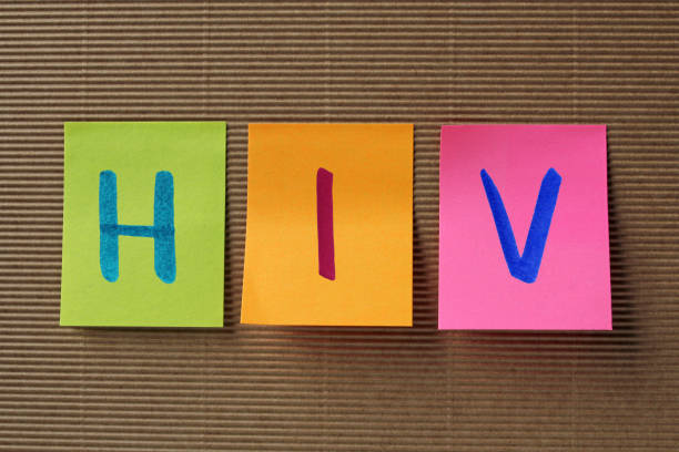 HIV acronym on colorful sticky notes stock photo