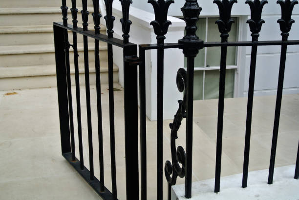 istock Black metal fence 676043288