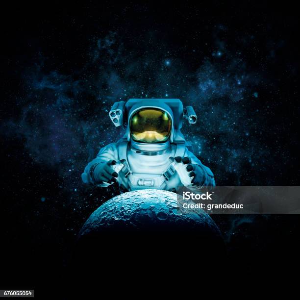Reach For The Moon Stockfoto und mehr Bilder von Astronaut - Astronaut, Mond, Weltall