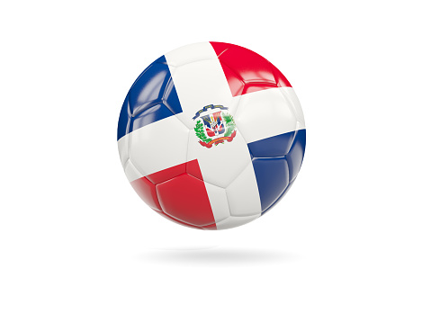 Football with flag of dominican republic isolated on white. 3D illustration