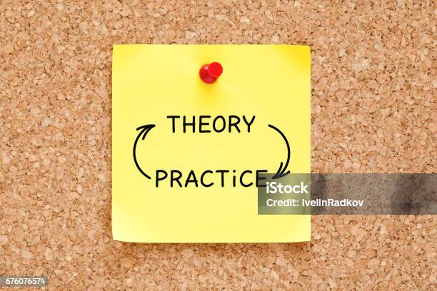 Theory Practice Arrows Concept On Sticky Note Stock Photo - Download Image Now - Practicing, Learning, Ideas
