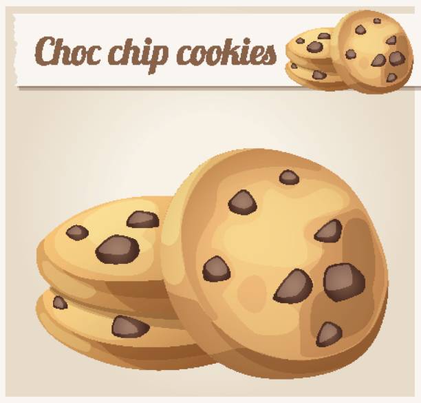 ilustrações de stock, clip art, desenhos animados e ícones de choc chip cookies icon. cartoon vector illustration. series of food and drink and ingredients for cooking. - white background stack heap food and drink