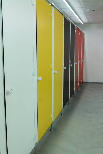 istock Colorful Bathroom Stall Doors: Modern Public Restroom 676125194