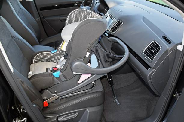 Seat for children in a car Side shot on the seat for children mounted rear to the driving direction in a car. empty baby seat stock pictures, royalty-free photos & images