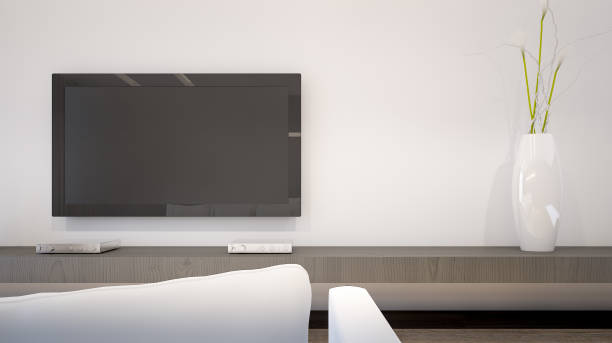 istock Living room with white sofa and television , 3d rendering 676197766