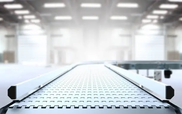 Empty conveyor belt 3D rendering