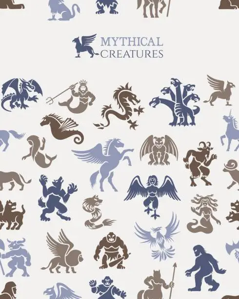 Vector illustration of Mythical seamless pattern