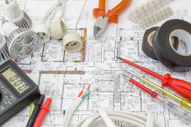 istock Still Life Of Electrical Components Arranged On Plans 676285062