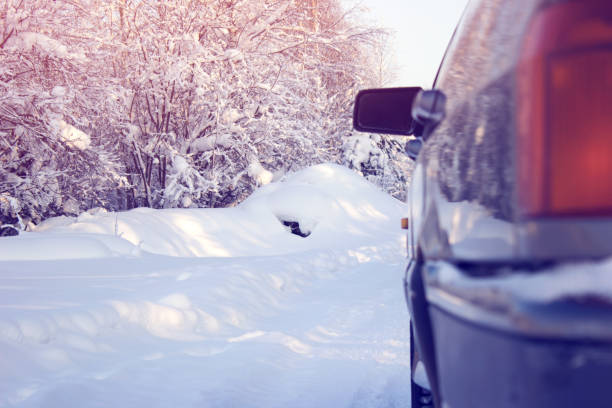 istock Car on forest road, the bright winter day 676285752