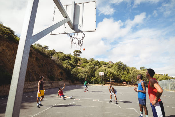 istock Basketball player taking a penalty shot 676327106
