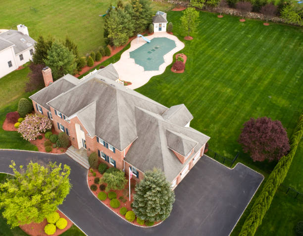 istock House aerial shot from very high above, looking down from right 676348786