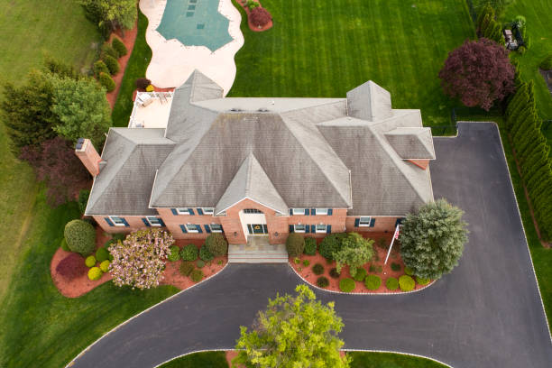 istock Large House aerial shot from high above 676348864