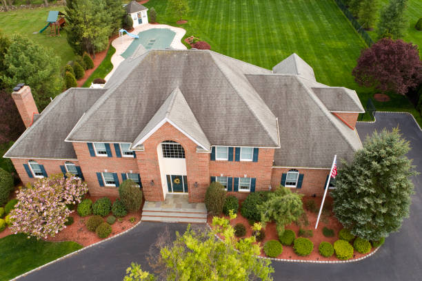 istock Large House aerial view shot from above 676350808