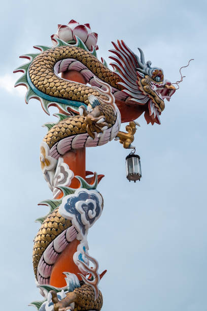 istock Chinese dragon on the red pole 676353678