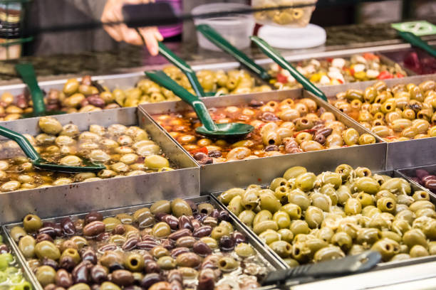 istock Assorted olives for sale in a supermarket 676365982