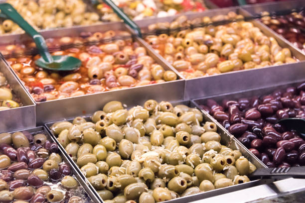 istock Assorted olives for sale in a supermarket 676374278