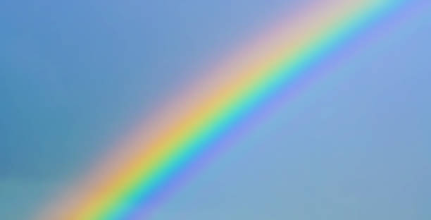 istock Multicolored rainbow in the sky drops of rain and light from the sun. 676382332