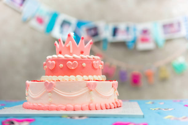 pink pastel birthday cake crown on top