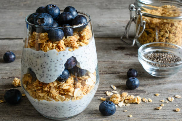 istock chia pudding or yogurt parfait with blueberries, granola and chia seeds 676410990
